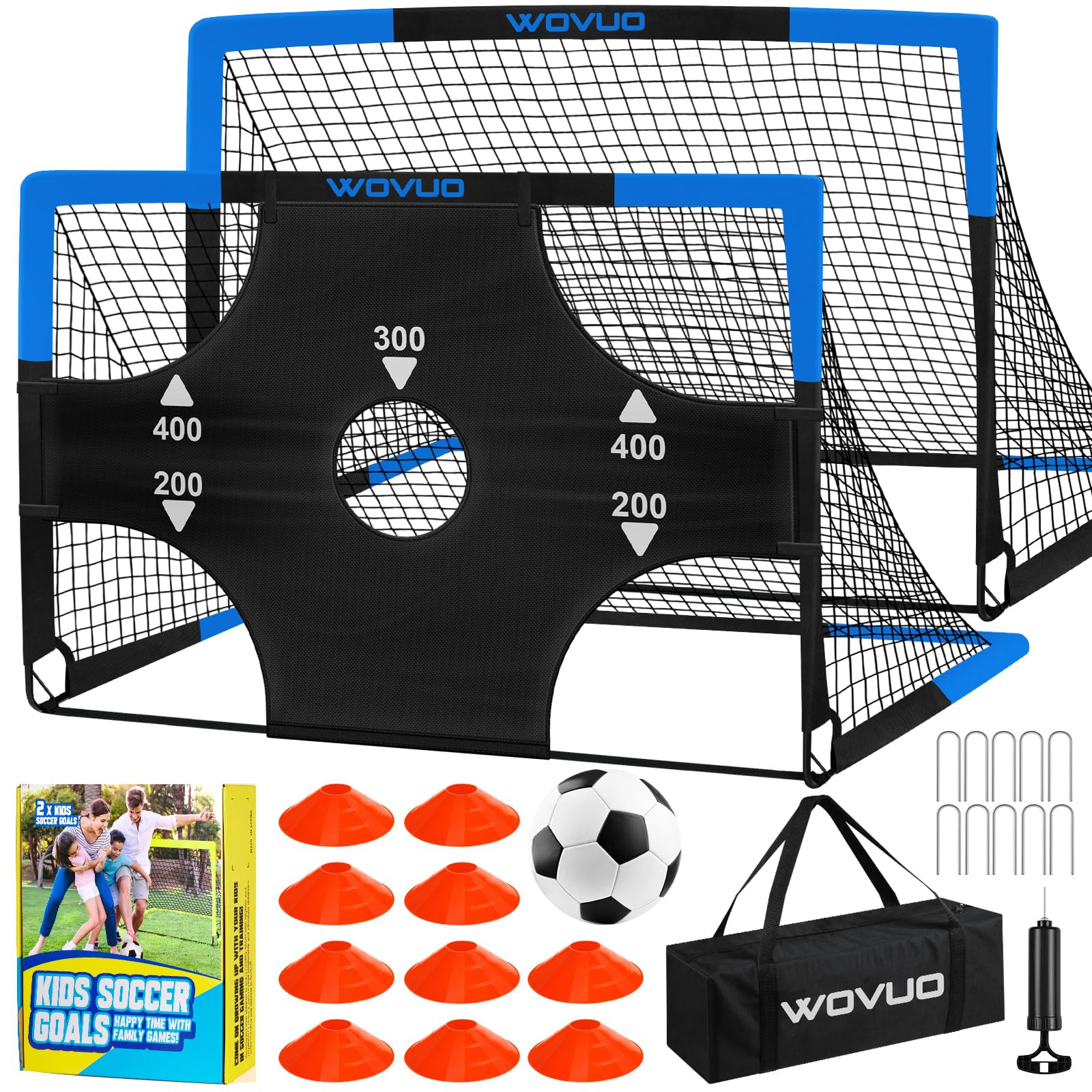 Kids Soccer Goals for Backyard Set of 2, 6x4 ft Portable Toddler Soccer Goal Training Equipment with Soccer Target, Ball, Cones, Soccer Net for Kids Age 3-5 6-8 8-12 10-12-14 Outdoor Sports Games Gift