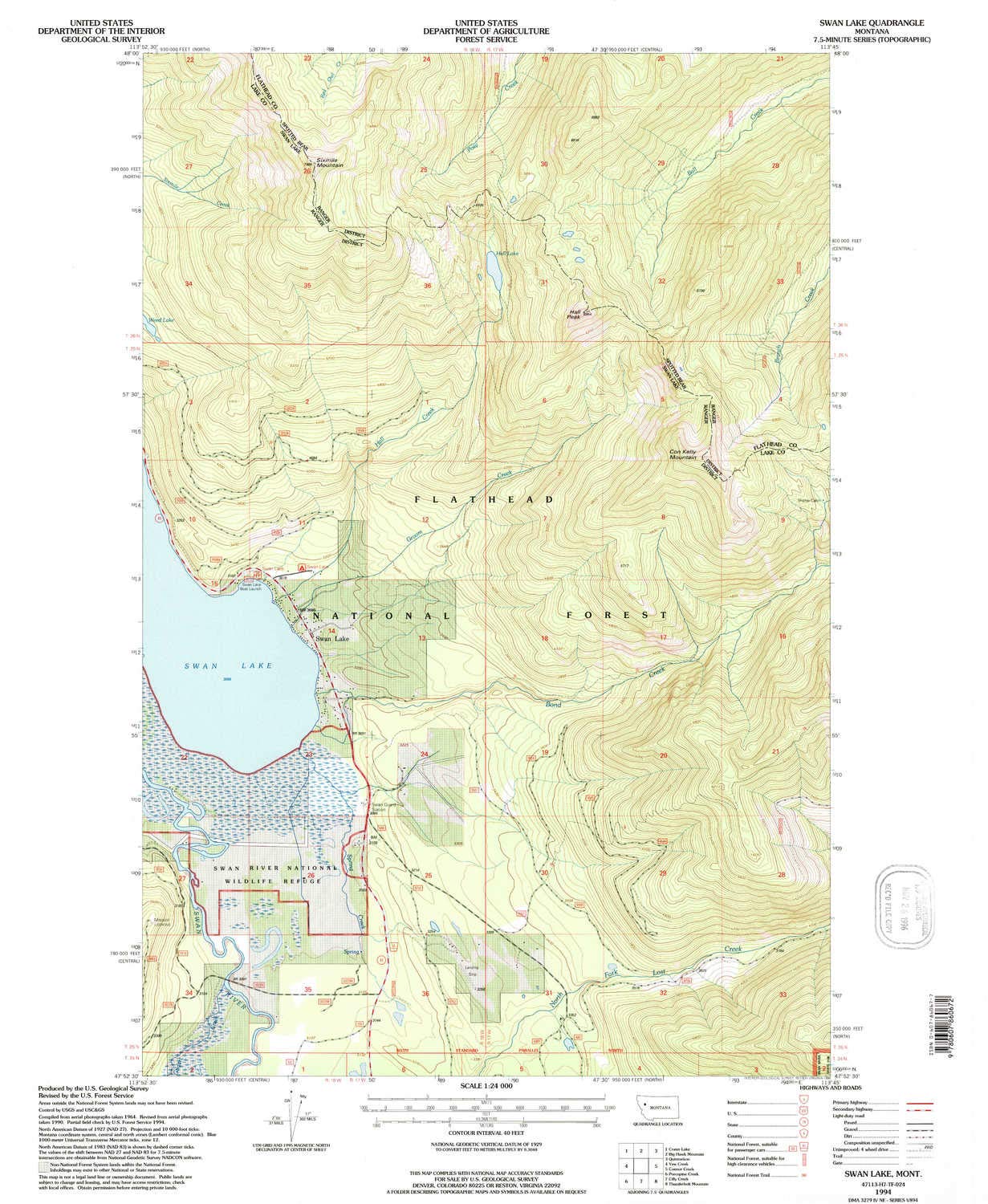 YellowMaps Swan Lake MT topo map, 1:24000 Scale, 7.5 X 7.5 Minute, Historical, 1994, Updated 1996, 27 x 22.2 in - Tyvek