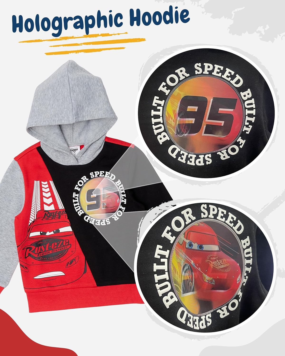 Disney Pixar Cars Boys’ Lenticular Hoodie and Jogger Pants Set, 2-Piece Lightning McQueen Outfit - Image 2