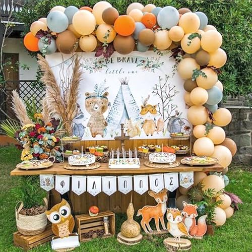 Miniatura 3 de Decoraciones de baby shower del bosque, 140 piezas, kit de guirnalda de globos naranja, blanco y gris, arco de globos marrón nude, para decoración