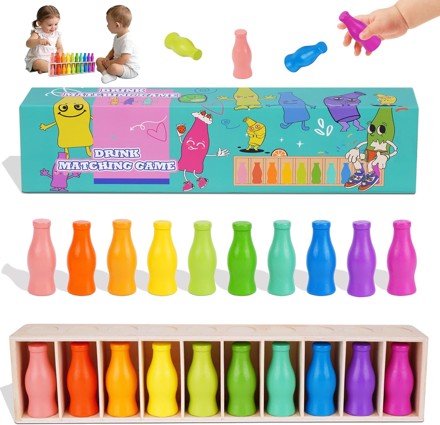 ATOYUS Bottle Color Matching Game, Montessori Toys for 3+ Year Old Toddlers, 2-4 Player Family Board Game for Kids and Adults Travel Camping Holidays Party, Christmas Birthday Gifts for Boys Girls