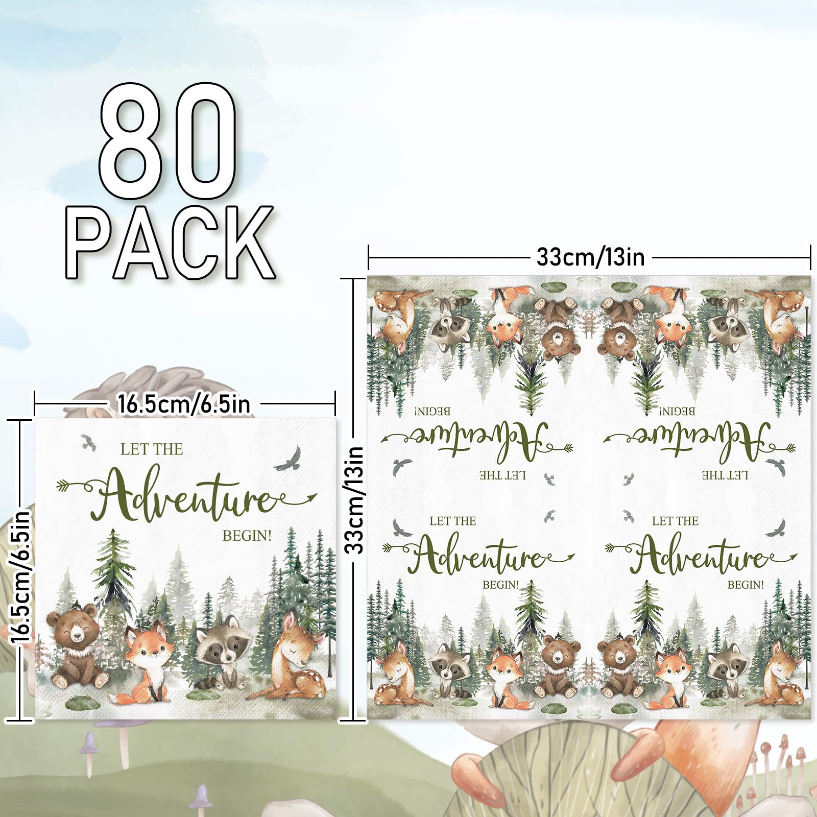 JarThenaAMCS 80 servilletas de papel desechables con texto en inglés "Let The Adventure Begin" para decoración de mesa de fiesta de baby shower
