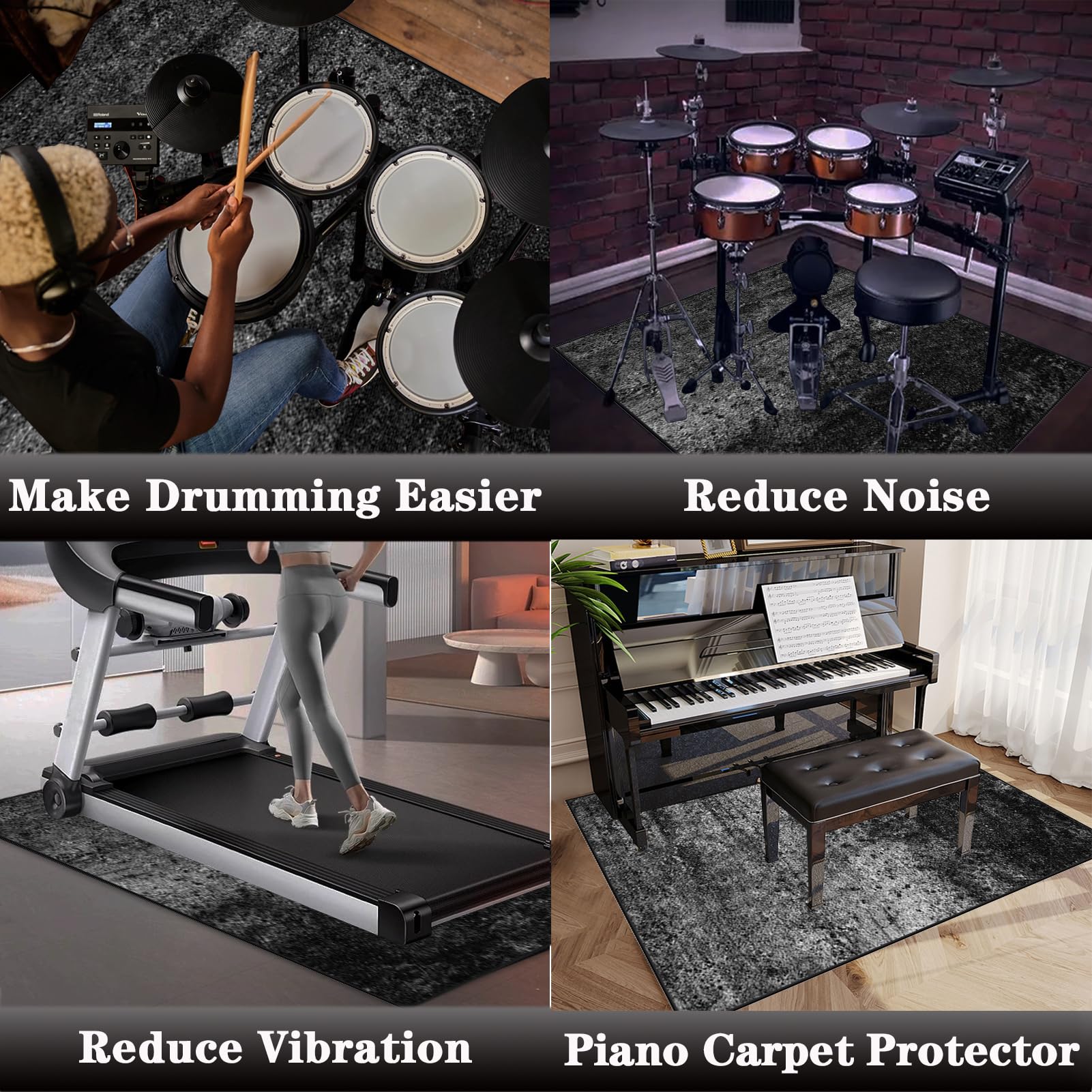 Dywanik bębnowy, antypoślizgowy dźwiękoszczelny dywan, profesjonalny bęben, elektroniczny dywanik bębnowy do akustycznego werbla Snare Drum i innych instrumentów muzycznych 120 x 100 cm