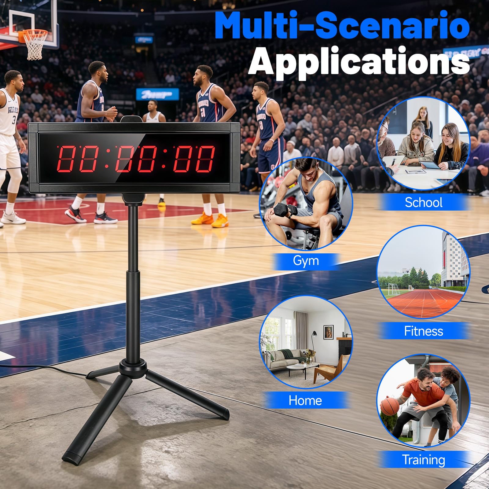 Temporizador Gimnasio, Temporizador Digital con Botón Cronómetro, Control Remoto y Soporte, Cronometro de Fitness LED con Funciones Cronómetro/Cuenta Regresiva, 12/24H Reloj de Pared Digital
