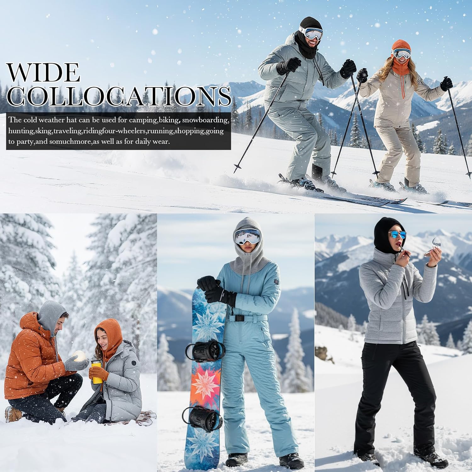 3 Pcs Hooded Scarf Hat Winter Balaclava Adjustable Knit Skull Cap Beanie for Women Men Outdoor Sports - Image 5