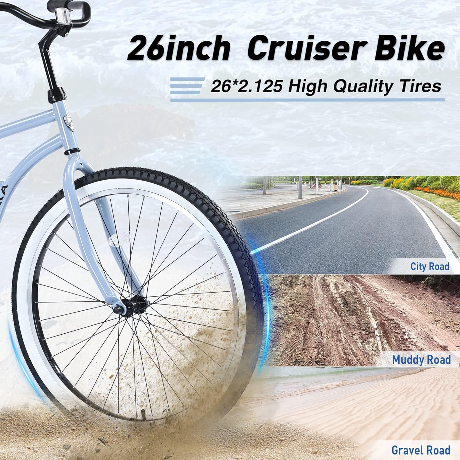 ZeHuoGe Single Speed Bicycles 26" Inch,Steel Frame, Wide Wheels for Stability, Rear Coaster Brakes, Beach Cruiser Bike