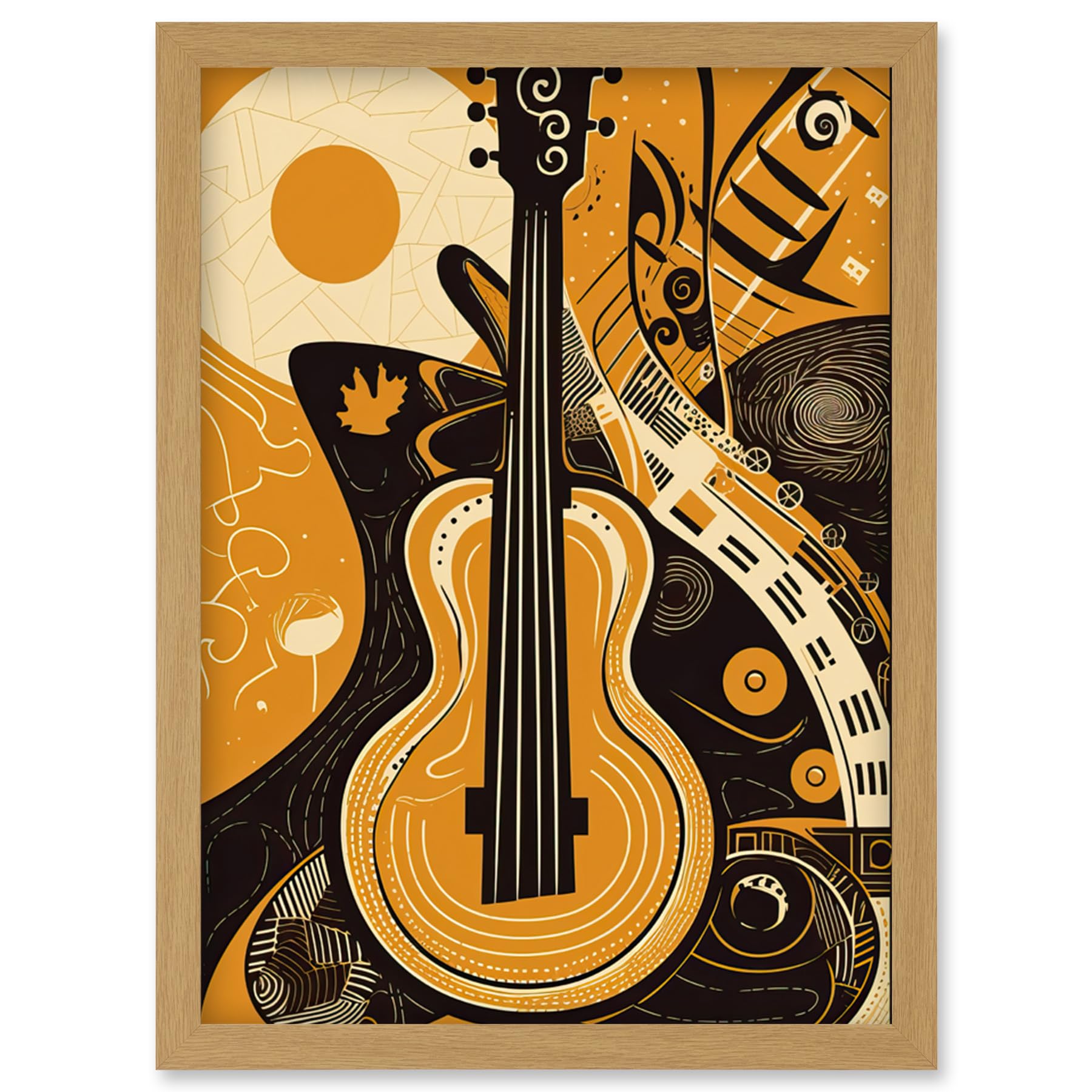 Artery8 Abstract Guitar Music Poster Graphic Illustration Artwork Framed Wall Art Print A4