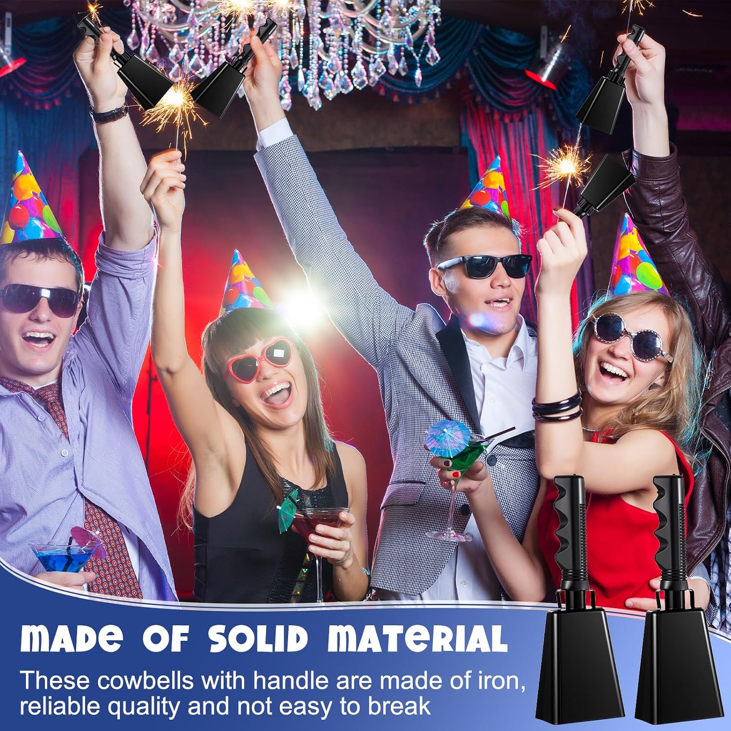 Boao 2 Pcs Cowbell 9 Inch with Handle Cheering Bells Noise Makers for Sporting Events Graduation Wedding Football Games Party Farm Bells Hand Chimes Percussion Musical Instruments(Black)