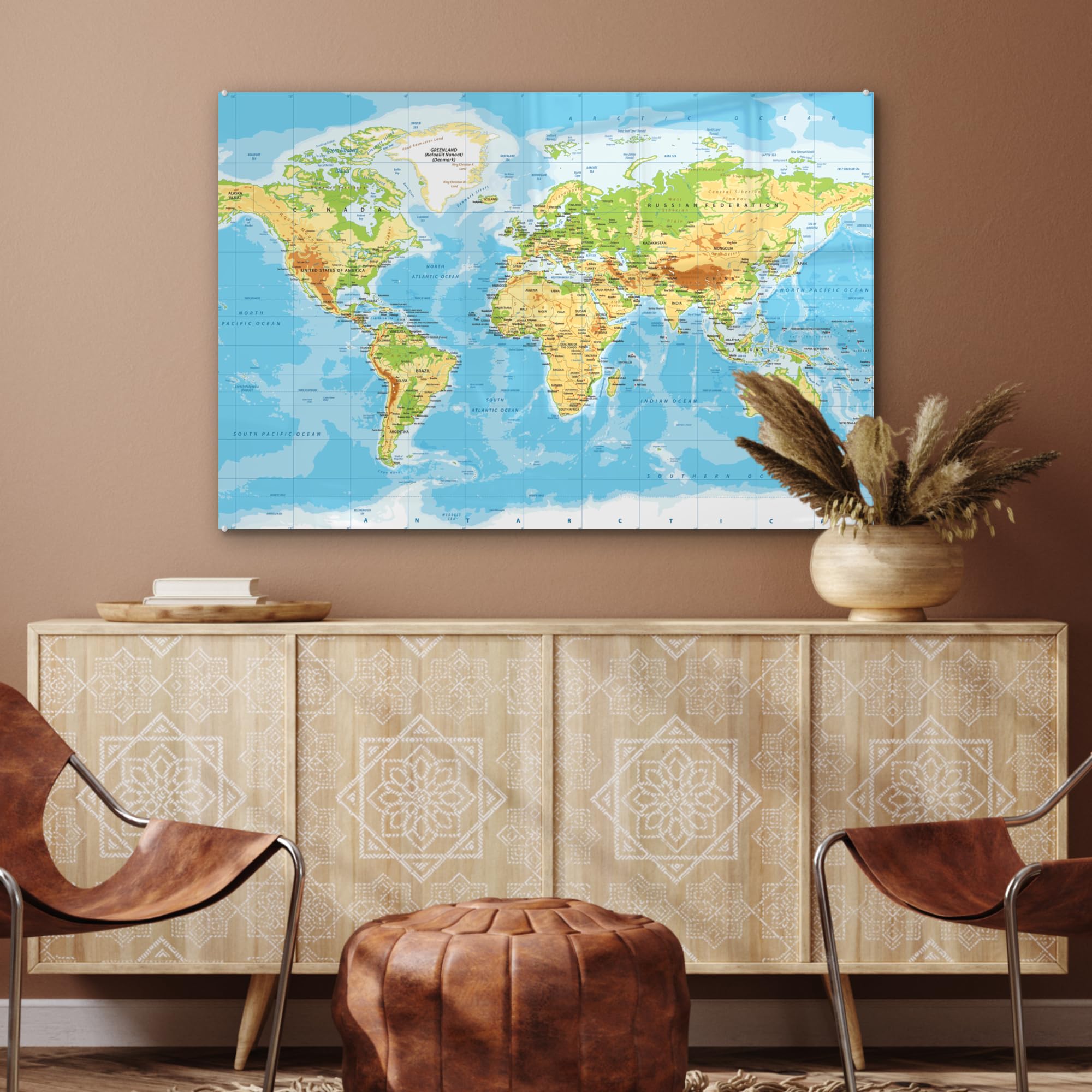 MuchoWow© Quadri Grande Formato 120x80 cm Mini Poster Parete Moderno Interno Stampa Foto Su Vetro Salotto Cornice Murale Arredamento Mappa del mondo - Statistica - Blu - Terra - Educativo