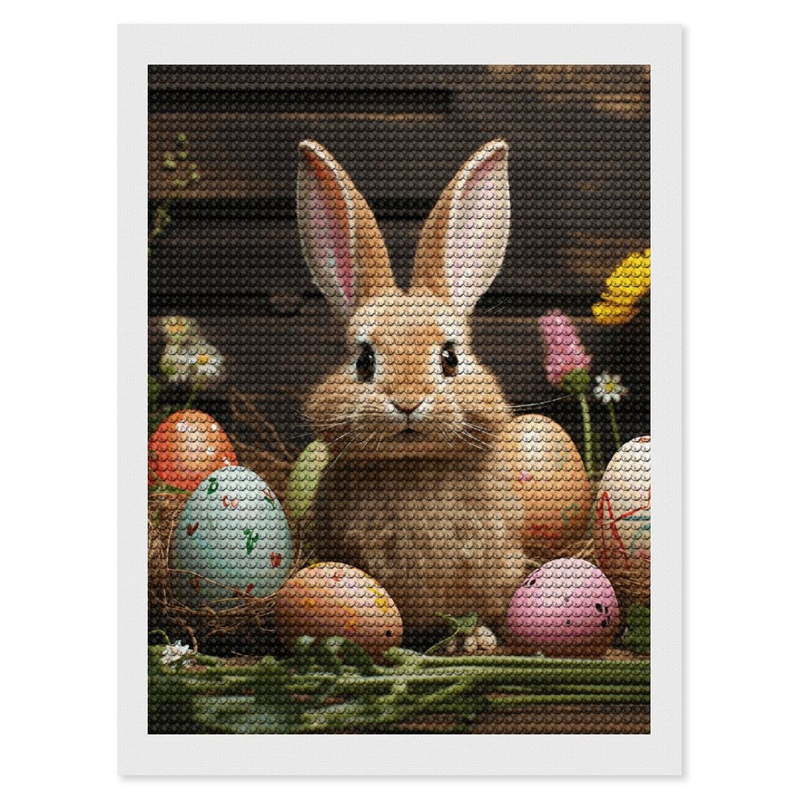 Easter Egg Bunny Diamond Painting Kits for Adults, DIY 5D Diamond Painting Kits for Beginners, Round Full Drill Diamond Dots Paintings, Diamonds Pictures Gem Art for Crafts Home Decor 12"x16"