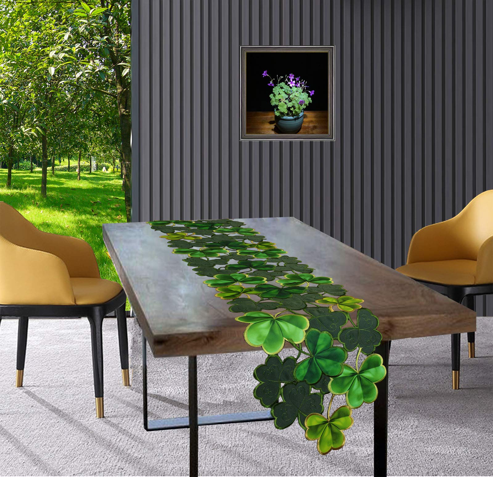 Runner Da Tavola San Patrizio Verde Con Trifoglio, 33x182 Cm, In Lino, Decorazione Per La Casa - 3
