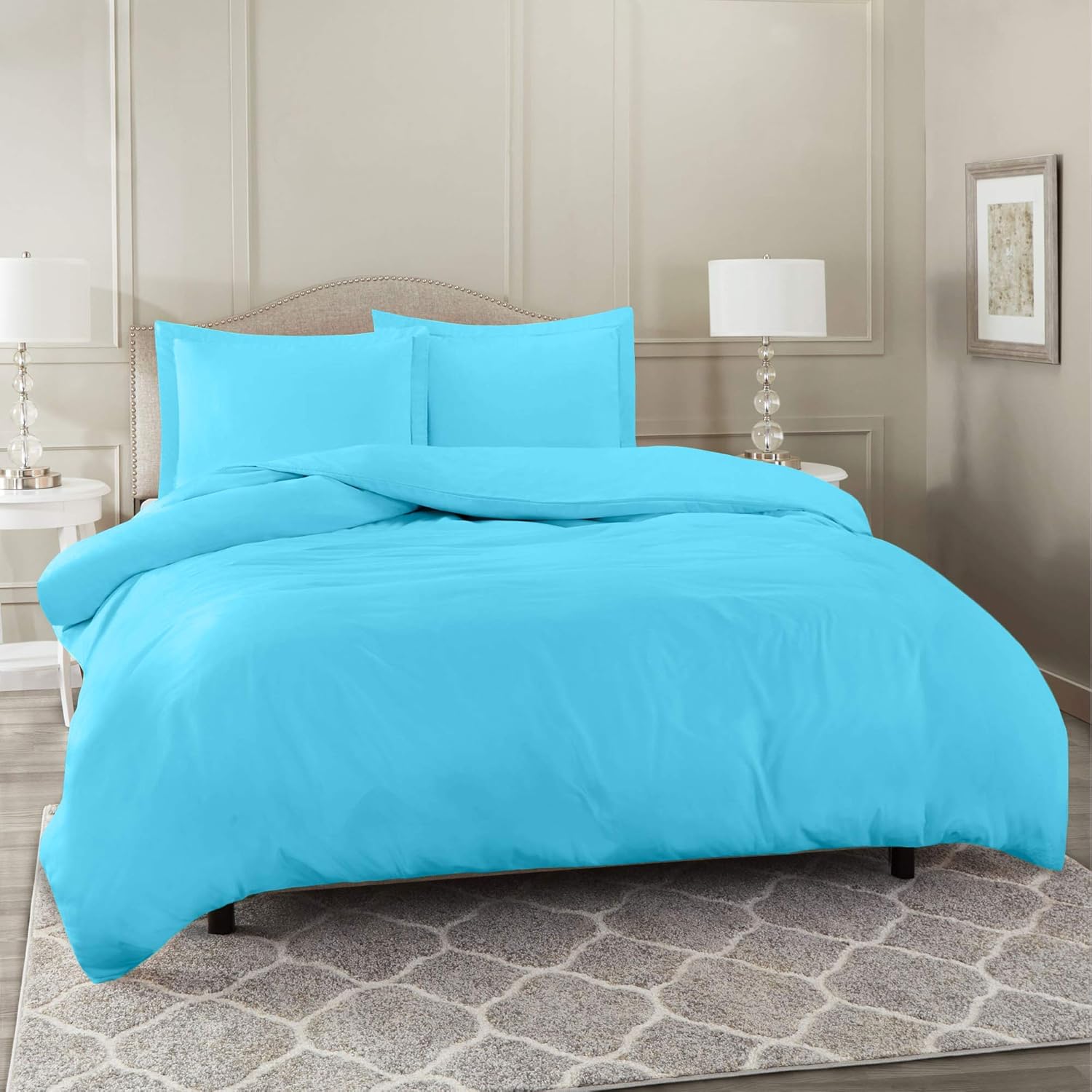 Nestl Bright Blue Duvet Cover Full Size Soft Full Size Duvet Cover Set, 3 Piece