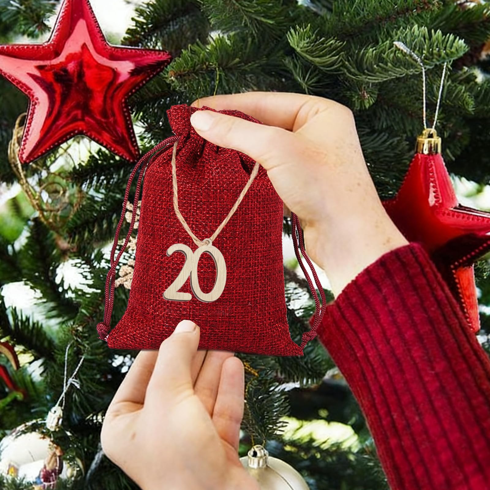 Calendrier de Noël à Remplir 24 Pièces Sacs pour Calendrier de l'Avent Vide DIY Cadeaux Pochon Tissu