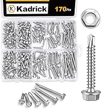 Kadrick 170Pcs Self Drilling Screws Assortment Kit, 410 Stainless Steel Self Tapping Sheet Metal TEK Screws, #8x1/2-1-1/2, Hex Washer Head