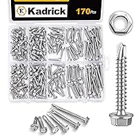 Vista 1 de Kadrick Kit surtido de 170 tornillos autoperforantes, 410 tornillos TEK de chapa autoperforantes de acero inoxidable, #8x1/2-1-1/2, cabezal