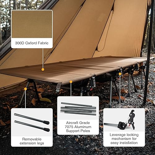 Miniatura 3 de ONETIGRIS SUPRATIROS - Catre de campamento extragrande, cuna de dormir de gran tamaño con patas extensibles para campamento, viajes en automóvil,