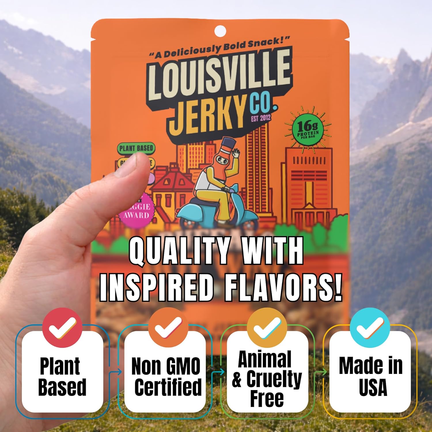 Louisville Vegan Jerky - Buffalo Hot Wing Vegan and Vegetarian Meat - Lip-Smacking Jerky - Gluten-Free High Protein Vegan Snacks 18 grams of Non-GMO Soy Protein - 3 oz, 10 Pack