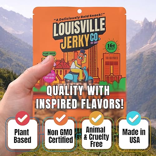 Miniatura 3 de Louisville Vegan Jerky - Buffalo Hot Wing Carne vegana y vegetariana - Cecina para morder los labios - Snacks veganos altos en proteínas sin gluten