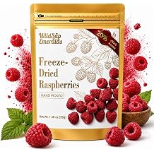 WildSap Emeralds Freeze Dried Whole Raspberries 1.38 oz 39g, 100% Natural Unsweetened Crunchy Red Berry Snacks for Yogurt Bowls, Smoothies, Oatmeal & Baking