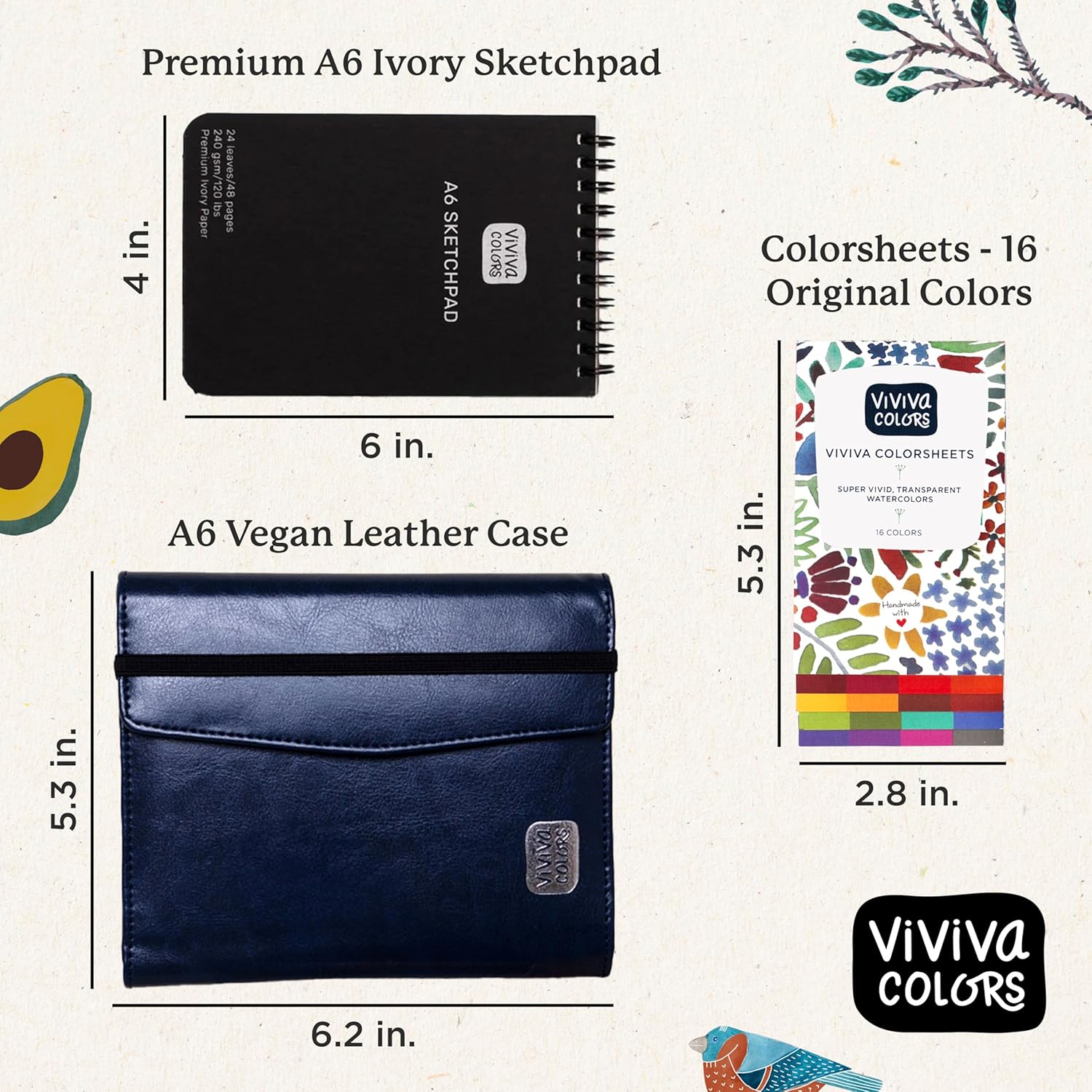 Viviva Colors A6 Travel Paint Set – Portable Watercolor Kit with 16 Colors, A6 Sketchpad, Leather Case, Waterbrush & Marker – Fun, Vibrant, Portable Travel Art Kit for Adults & Kids