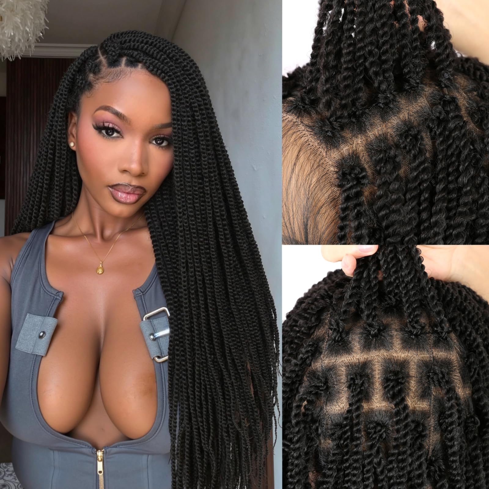 Photo 1 of quickwig Senegalese Twist Long Braided Wig 26 Inches Square Knotless Twist Braided Wigs for Black Women Glueless Full Lace Braids Wigs Pre Plucked with Baby Hair Synthetic Twist Hair Black Color