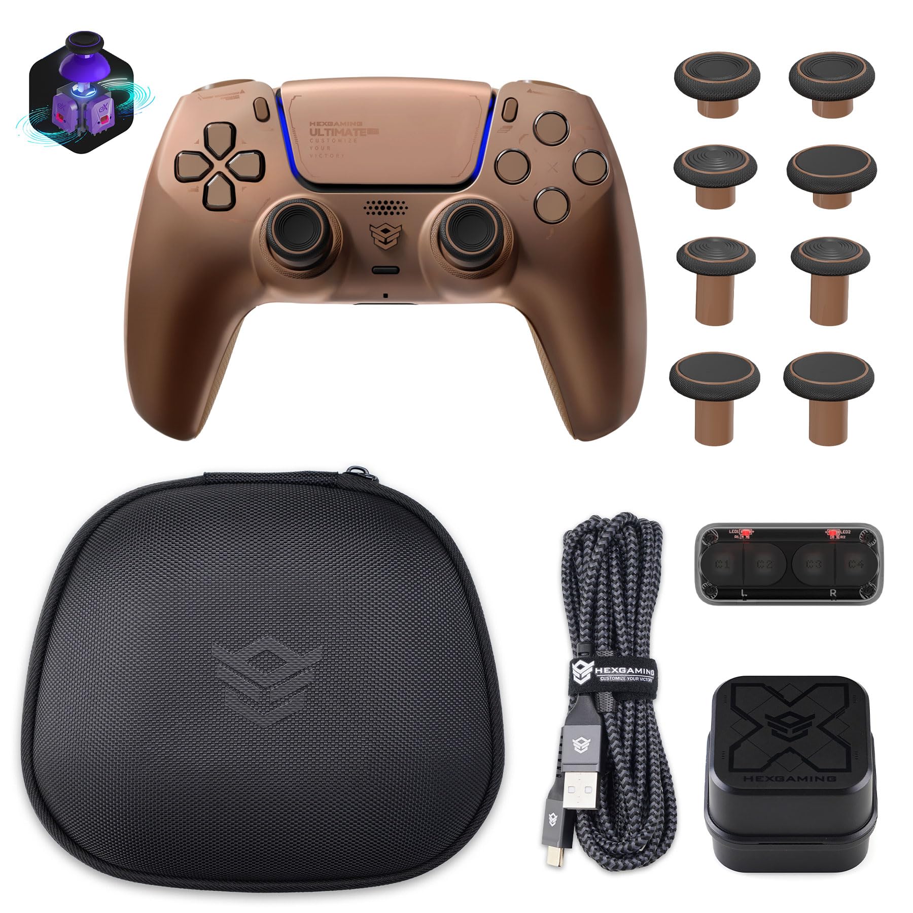 HEXGAMING ULTIMATE PRO Controller per ps5/PC,Wireless/USB Joystick Pro | 4 Tasti Posteriori Rimappabili&8 Levette Analogiche Effetto Hall&6 Profil&Trigger Grilletti Regolabili,Moka Perlato