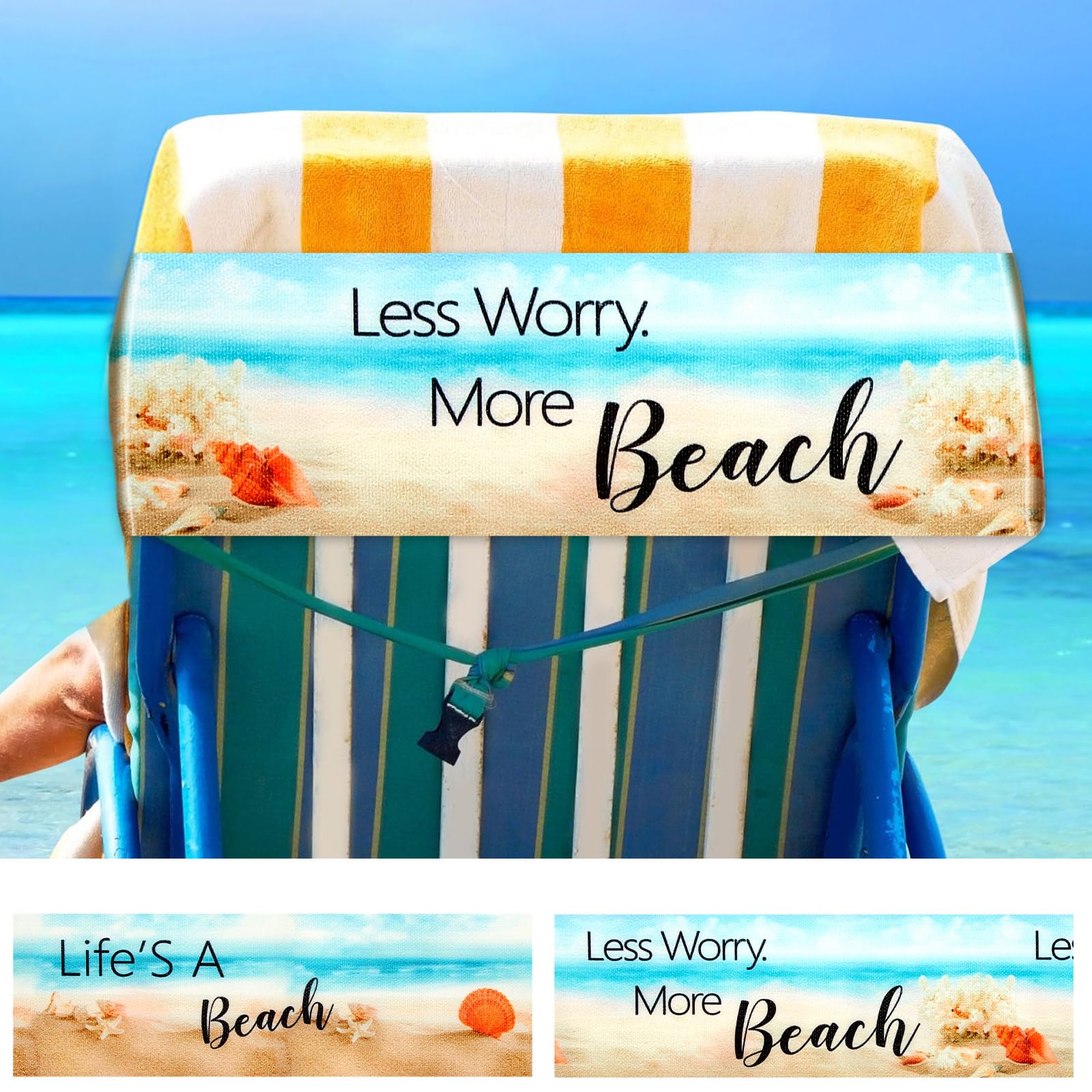 Boao 2 Pack Beach Towel Bands for Chair, Elastic Strap,Beach Word