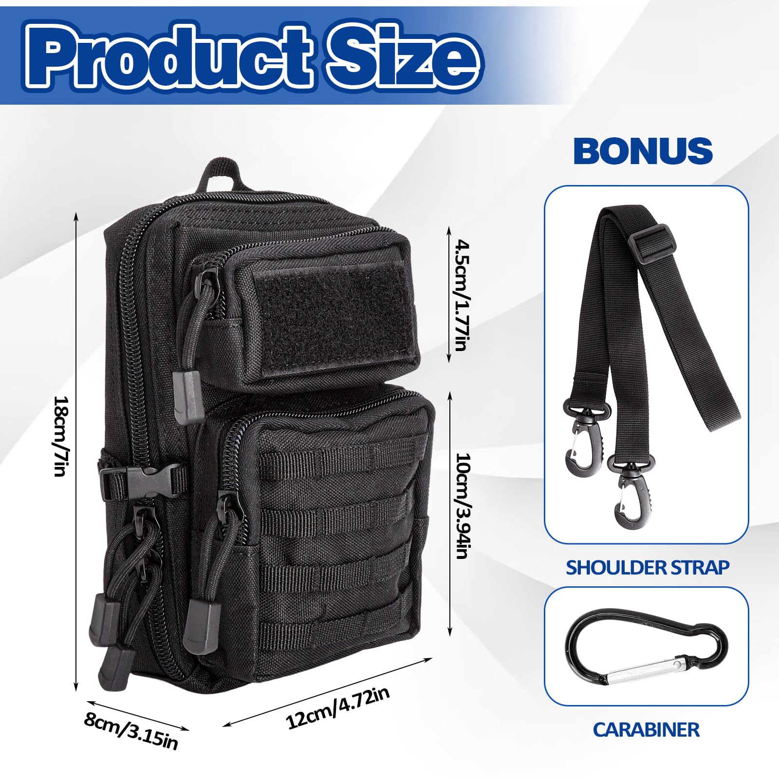 Torba taktyczna EDC, torba na biodro Molle, torba narzędziowa EDC, wielofunkcyjna torba na telefon, mini torba na biodra, do kempingu, wędrówek, jazdy na rowerze, z paskiem na ramię i