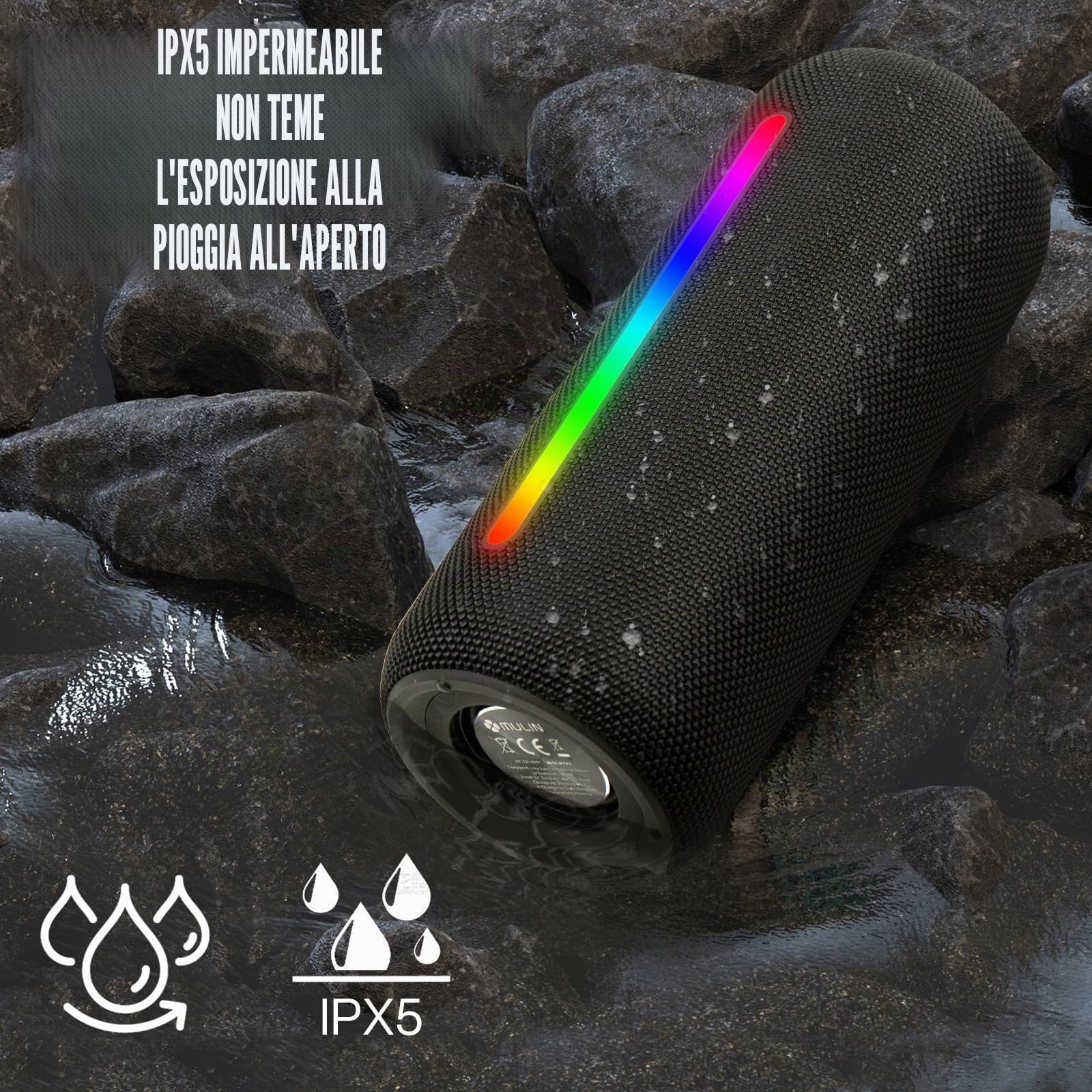 MU LIN cassa bluetooth doccia Portatile Impermeabile cassa bluetooth potente, altoparlante bluetooth portatile, Luce RGB, AUX & Micro SD,NERO 1PZ