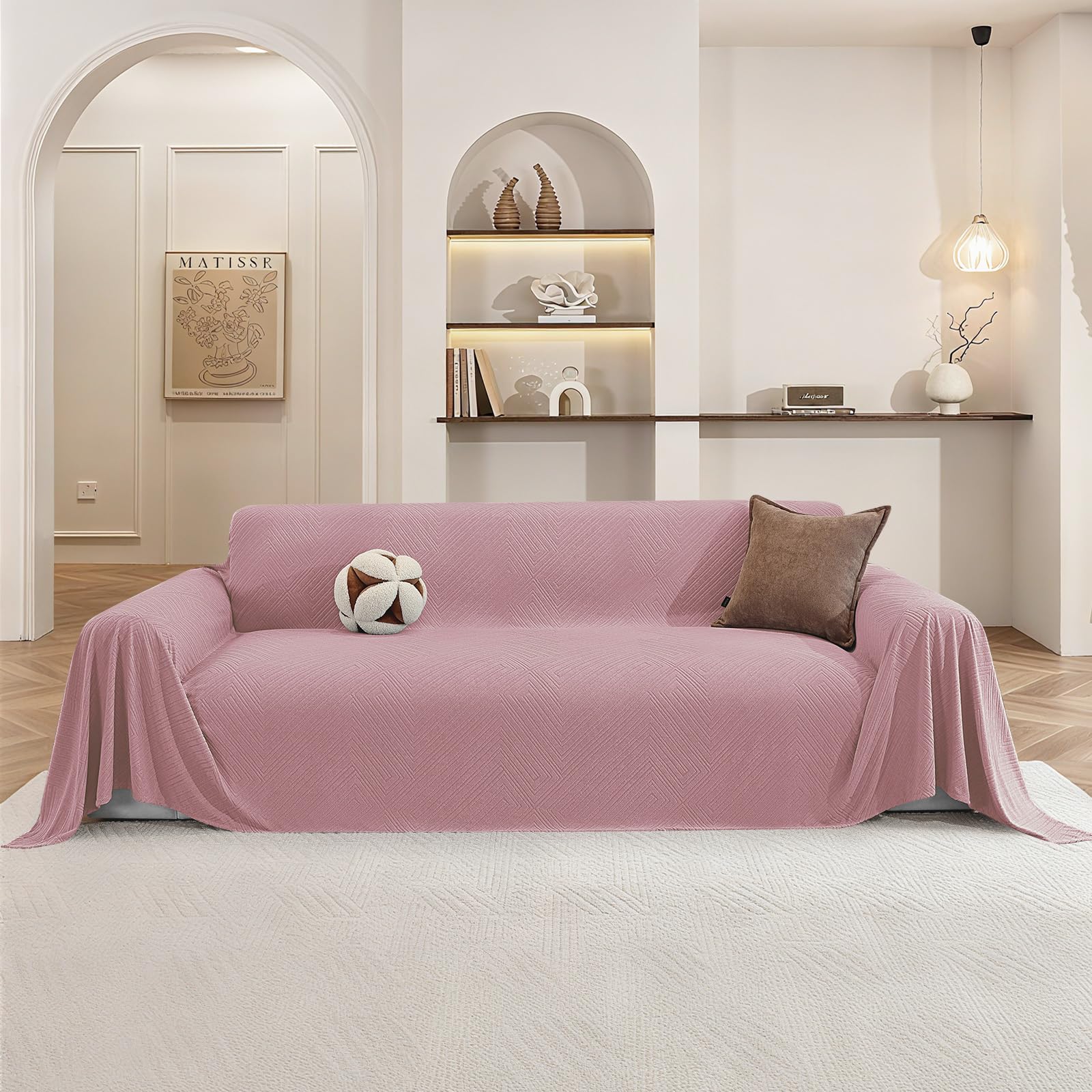 Ystyle Funda Sofa 4 Plazas, 200x380 CM, Cubre Sofa Antideslizante, Fundas para Sofa Antimanchas, Manta Cubre Sofa Grande, Protector De Sofa Suave y Cómoda, Sofa Cover Lavable, Rosa Global Recycled Standard Global Recycled Standard Global Recycled Standard