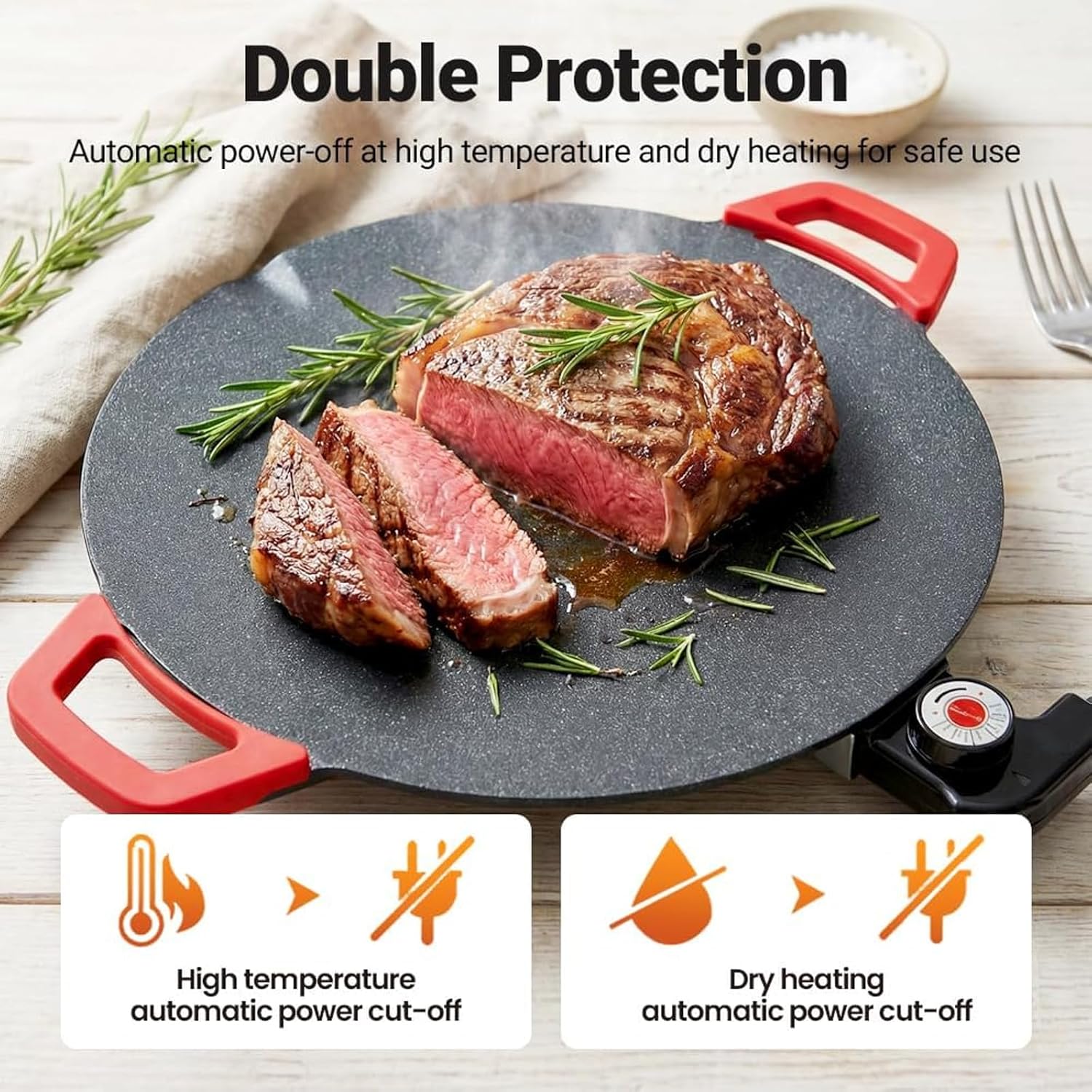 Indoor Smokeless Electric Griddle, 800W Portable Electric Korean BBQ Grill, Large Round Korean Grill Pan with 12/14/16" Nonstick Surface, Smokeless Oil Drain for Family Meals, Adjustable Temp (16in)