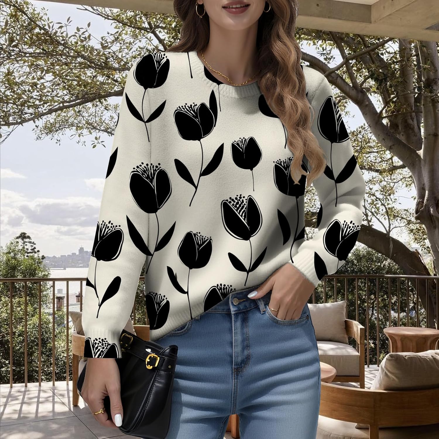 LIZALIG Women Top Pink Long Sleeve Flower Pattern Lightweight Soft Fashion Casual Floral Print for Fall Outfits - Image 5