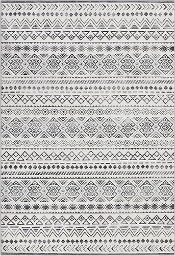 Miniatura 3 de ROYHOME Alfombra para sala de estar, 5 x 7 pies, lavable a máquina, geométrica, marroquí, antideslizante, bohemio, que no se desprende, alfombra