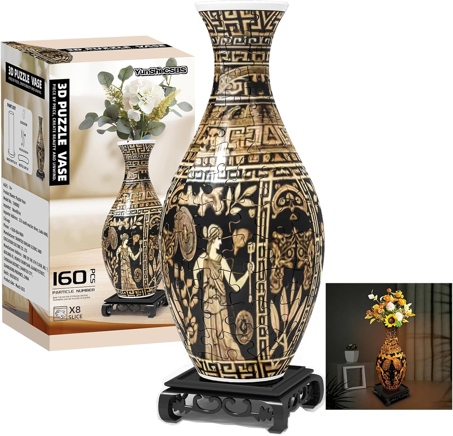 3D Puzzles Vase for Adults, Crafts for Adults, Gifts for Mom, 160 Pieces Plastic DIY Unique Flower Vase with LED Light House Warming Gift Birthday Gifts for Flower Arrangements and Home Decoration
