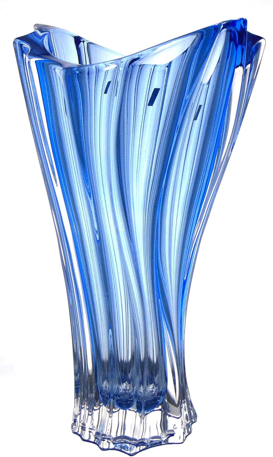 Bohemian Crystal AU52046, 12.5" Plantica Bud Vase, Bohemian Glass Blue Flower Jar
