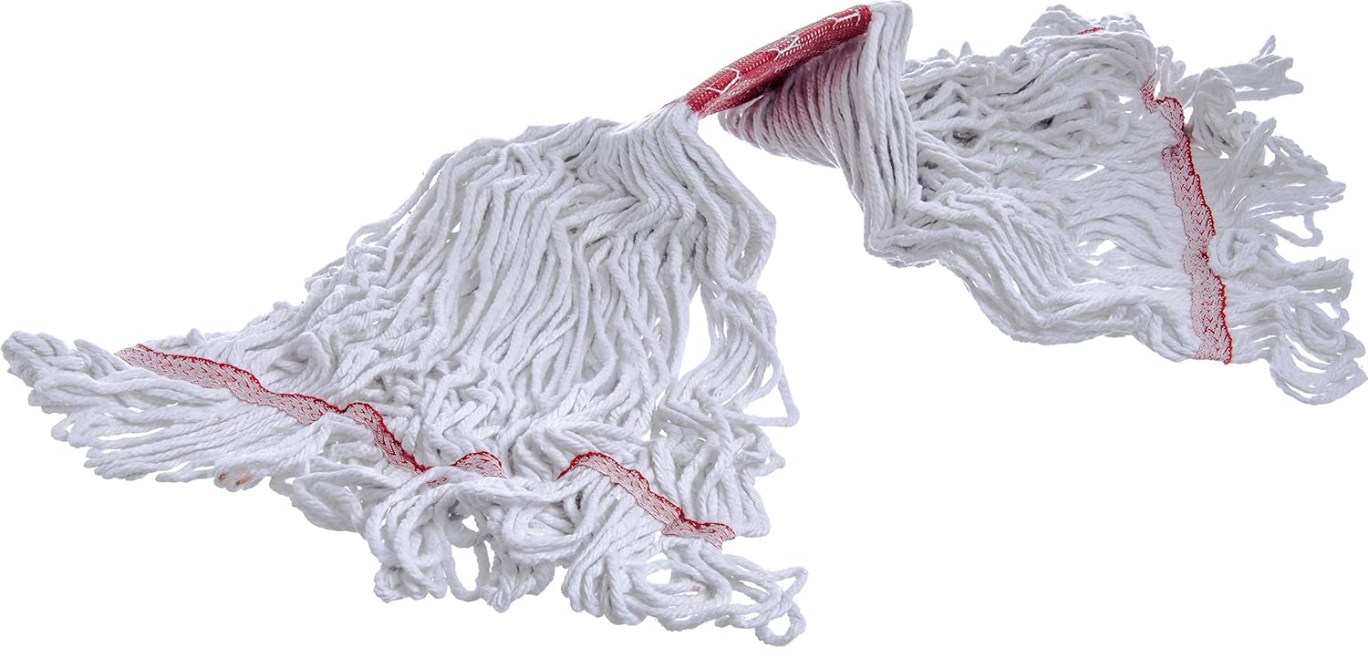 SPARTA Flo-Pac Cotton Mop Head, Loop-Ended, Wide Band with 5" Red Band for Organized Cleaning, Large, White, (Pack of 12)
