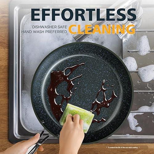 Miniatura 8 de Nuwave Juego de sartenes ligeras forjadas de 3 piezas de 8, 10 y 12 pulgadas, G10 Healthy Duralon Blue Ceramic Ultra Antiadherente, asas ergonómicas