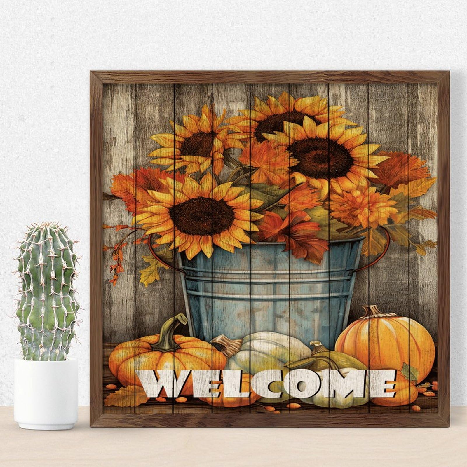 Jolie aquarelle d'automne sur panneau vintage en bois pour maison cosy