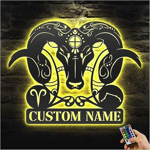 TIMID Custom Name Metal Sign,Custom Aries Zodiac Symbol Constellation Stars Metal Wall Art LED Light Personalized Horoscope Name Sign Home Decor Birthday Decoration,16 color LED light