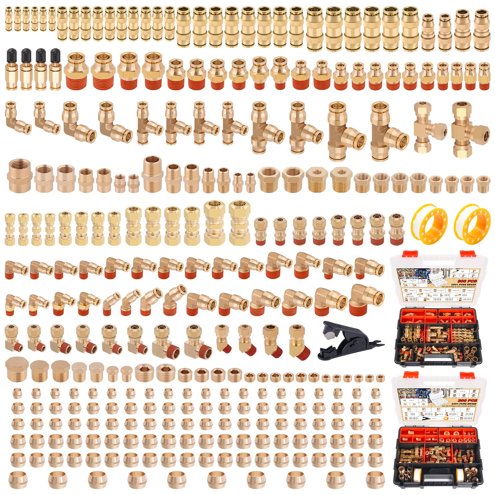 CheeMuii 300 Pcs Brass DOT Air Line Fittings with Brass Pipe Fittings Kit