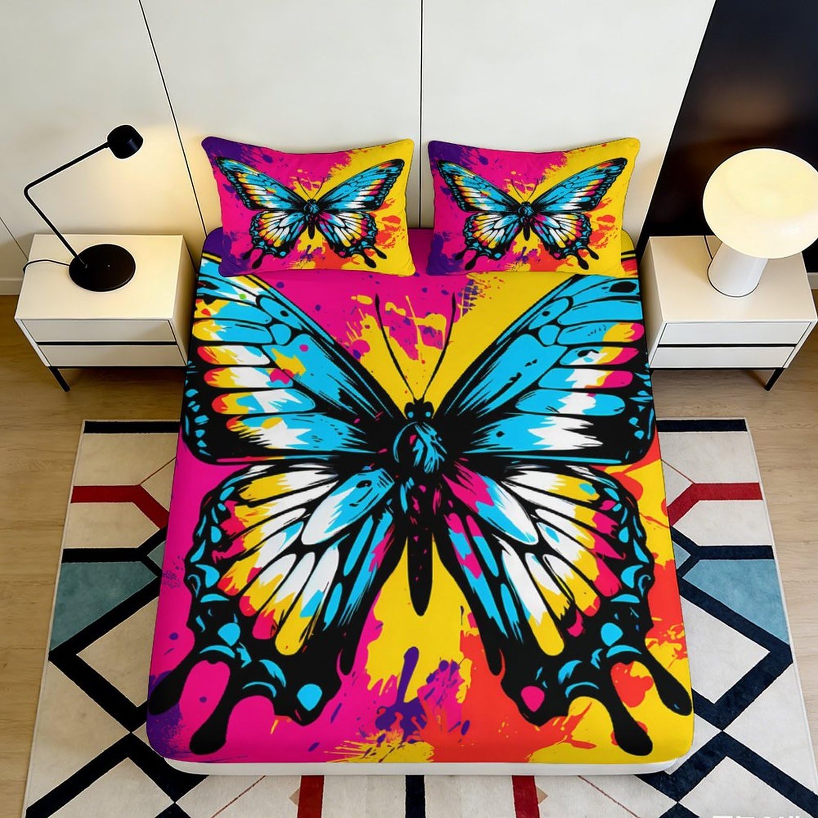 Jqzkxnhpbr Style-6 3D Printed Vibrant Butterfly Fitted Sheet Microfiber Soft Colorful Artistic Bed Cover For Bedroom Guest Room Decor 90X200x25cm