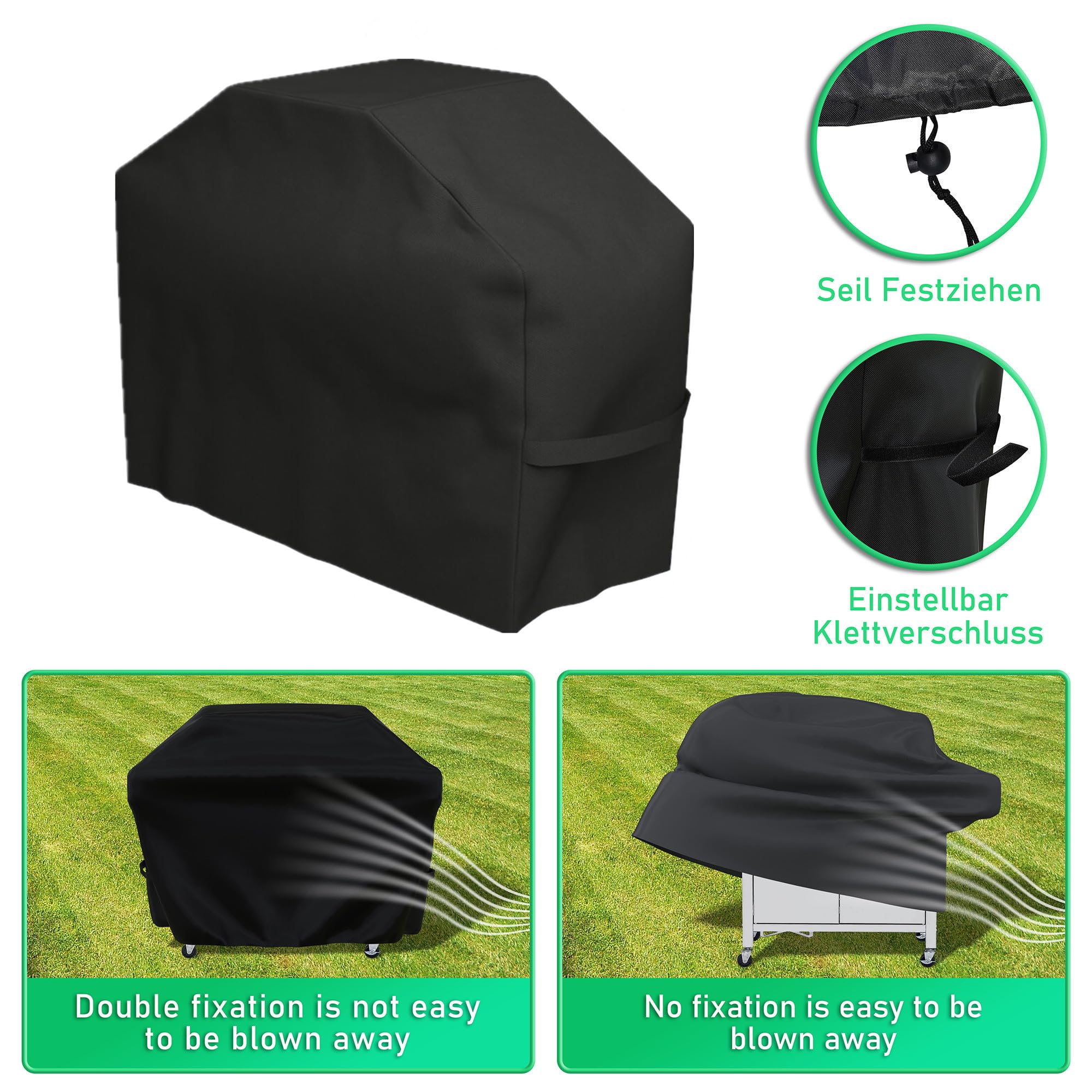 Funda para Barbacoa Impermeable, Cubierta BBQ de Parrilla 210D Oxford Protector, Anti-Viento/Anti-Polvo/Anti-Humedad, Resistente al Desgarro/Agua/Lluvia/Nieve/Sol (145X61X117)