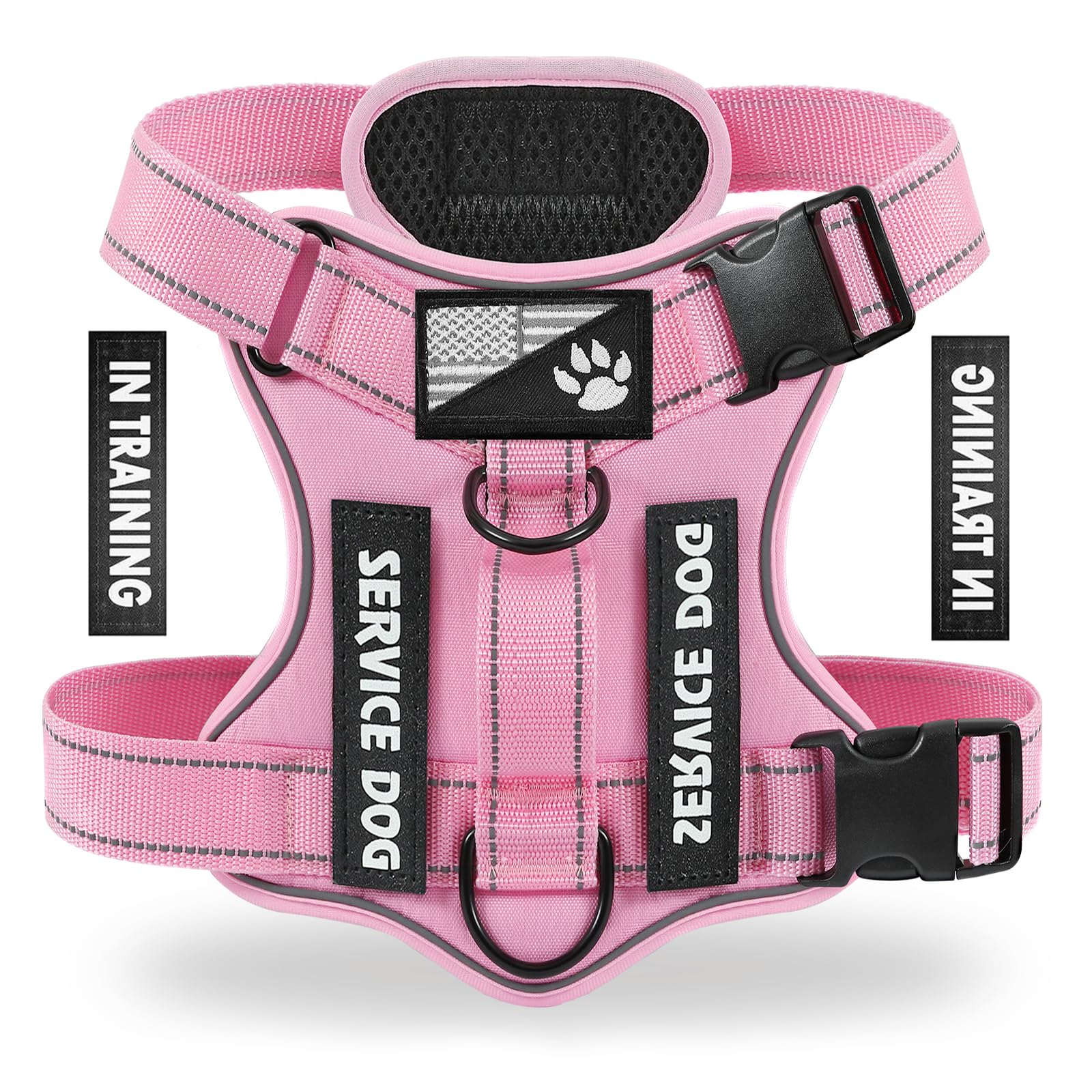 Demigreat Service Dog Harness, Reflective Dog Vest Harness with 5 PCS Patches, Adjustable Soft Oxford Pet Harness, Inner Layer Mesh, Easy to Control