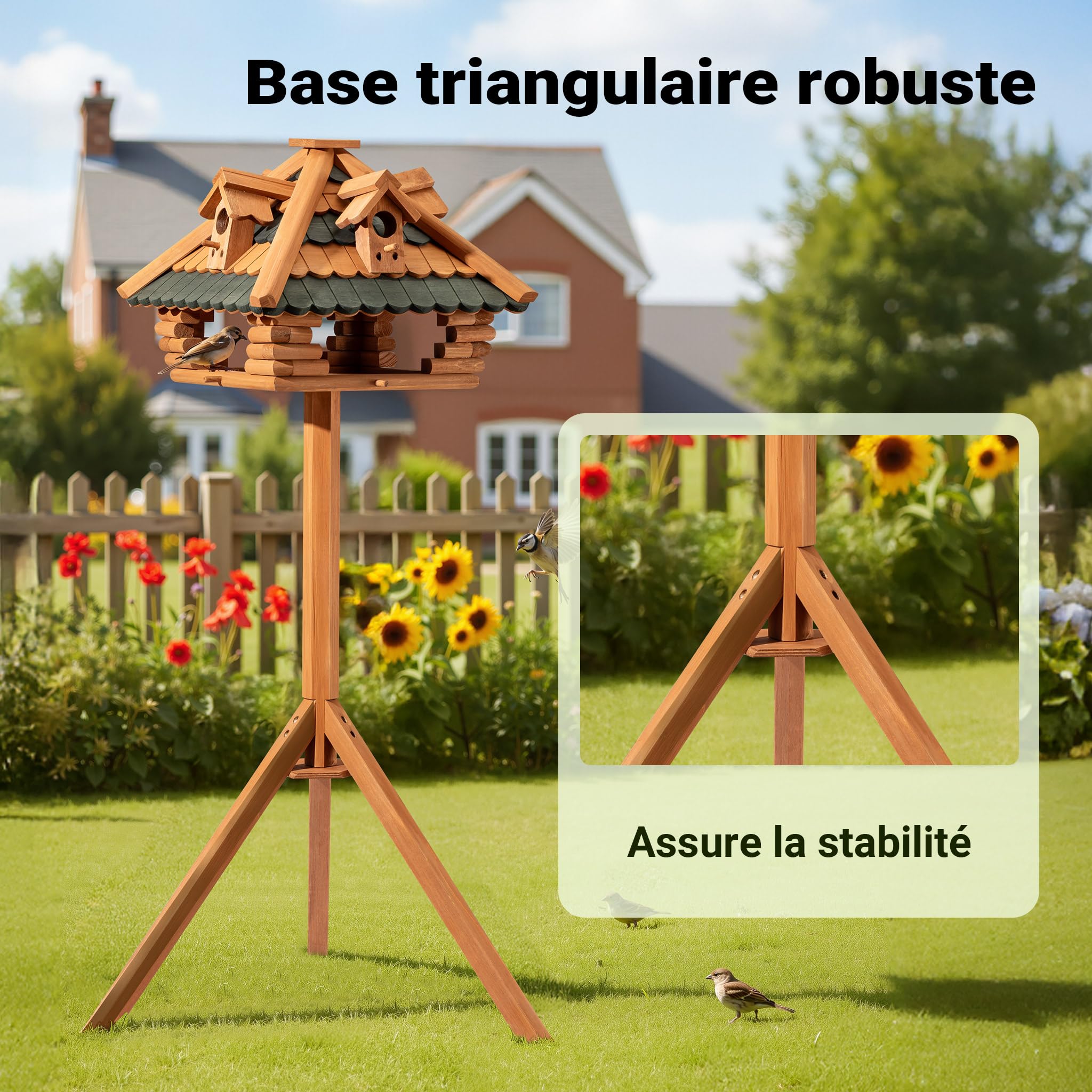 Vogelfutterhaus mit Ständer aus Tannenholz 115cm Wildvögel Vogelhaus mit Gauben