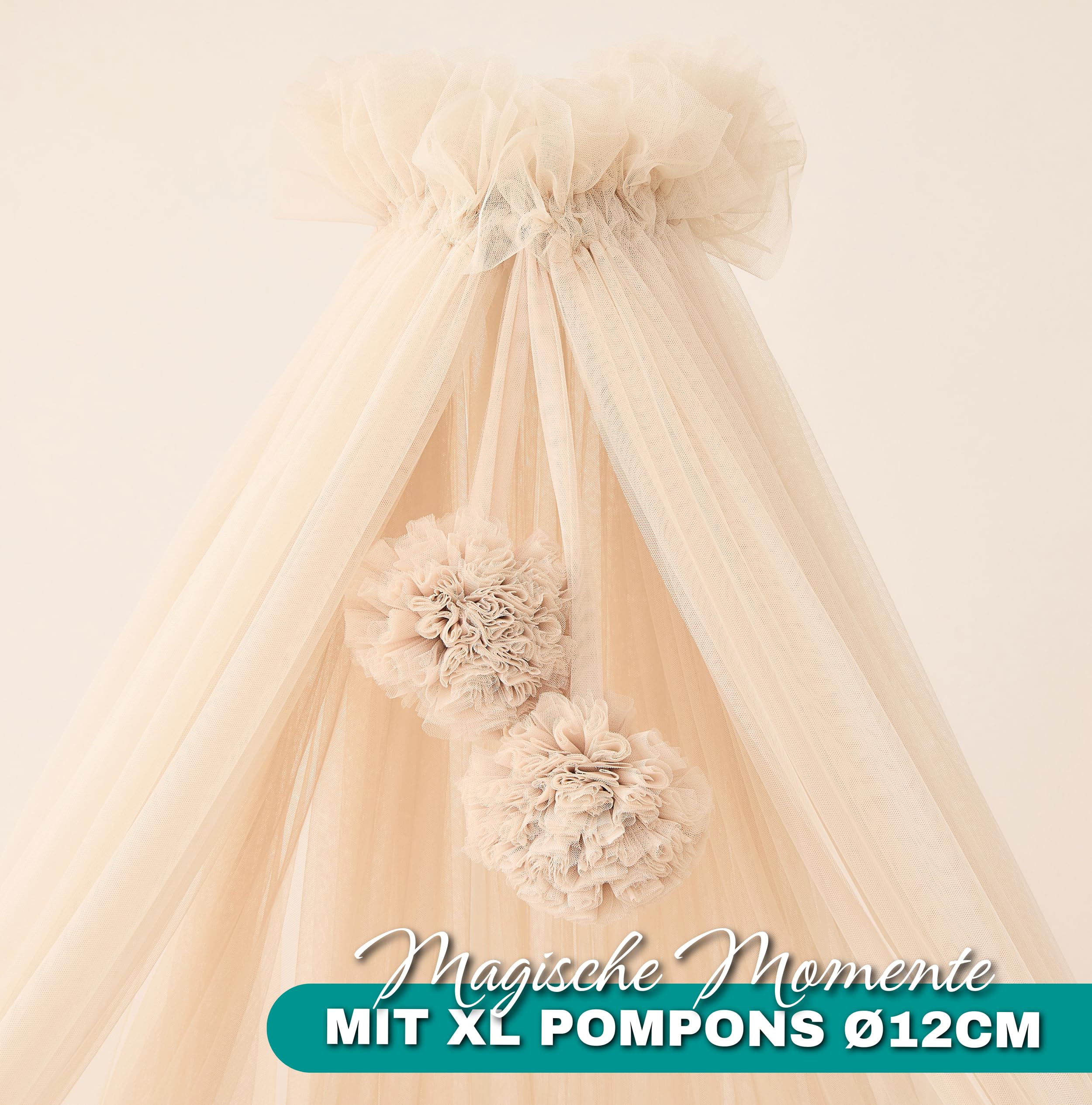 ALAVYA HOME Baldacchino in tulle, lunghezza 120 cm, per culla e culla, zanzariera con 2 pompon e baldacchino, decorazione per la cameretta dei bambini, protegge e incanta il vostro bambino durante il