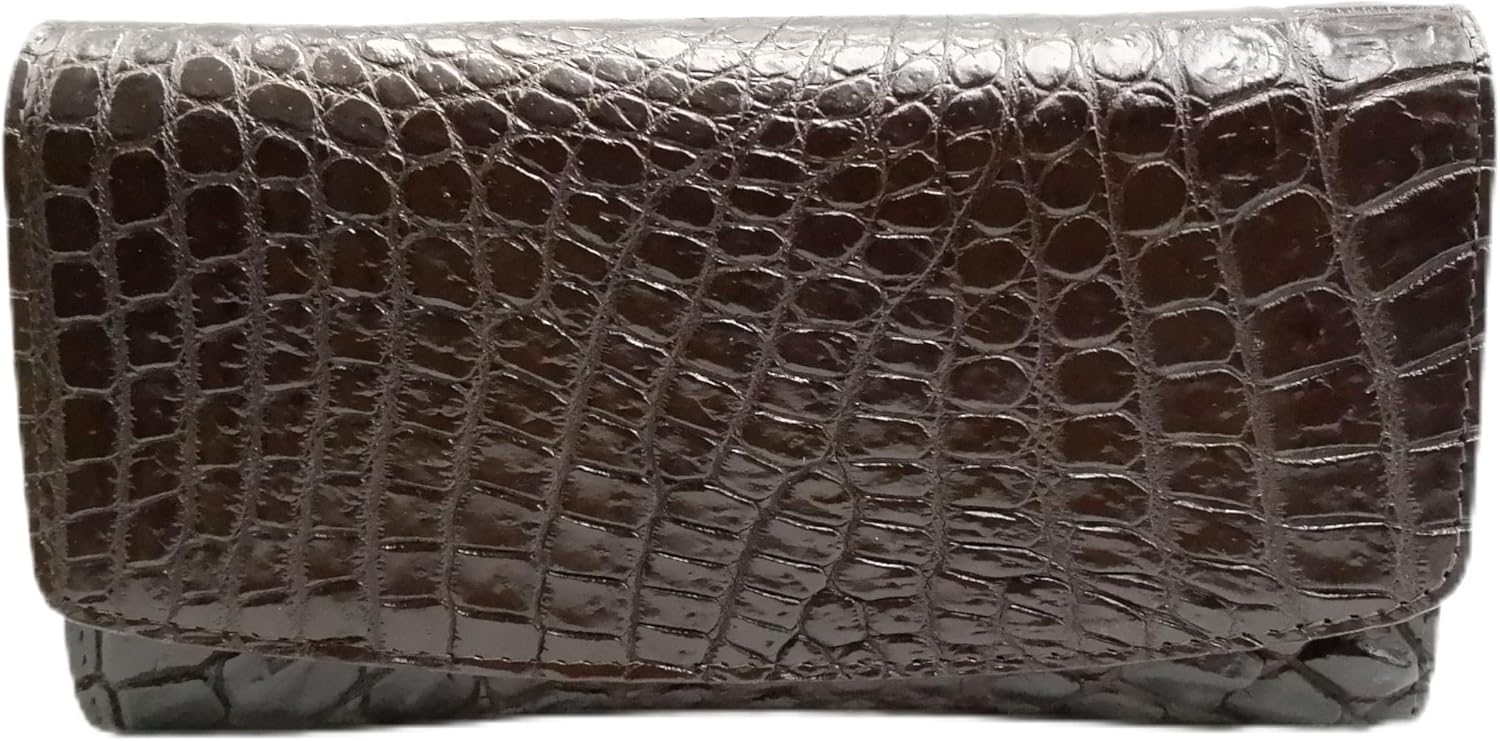 New Brown Alligator Leather Belly Skin Women Tri-fold Clutch Wallet Purse.