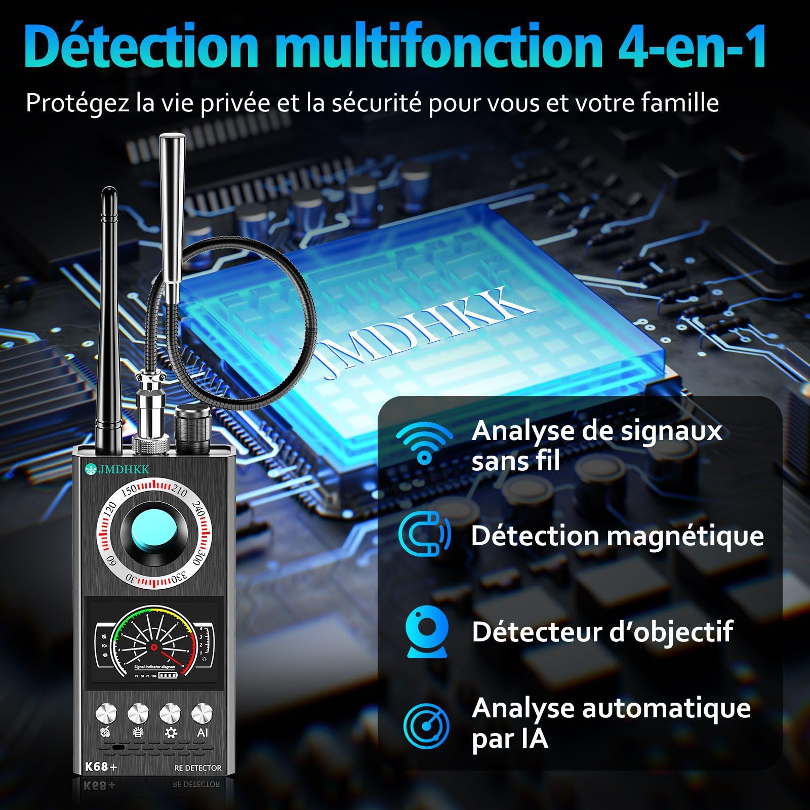 JMDHKK Détecteur Caméra Espionne et Micro Espion, Traceur Magnétique et Signal sans Fil pour Maison, Bureau, Hôtel, Voiture – Protection Vie Privée pour Sécurité et Voyage (Gris)