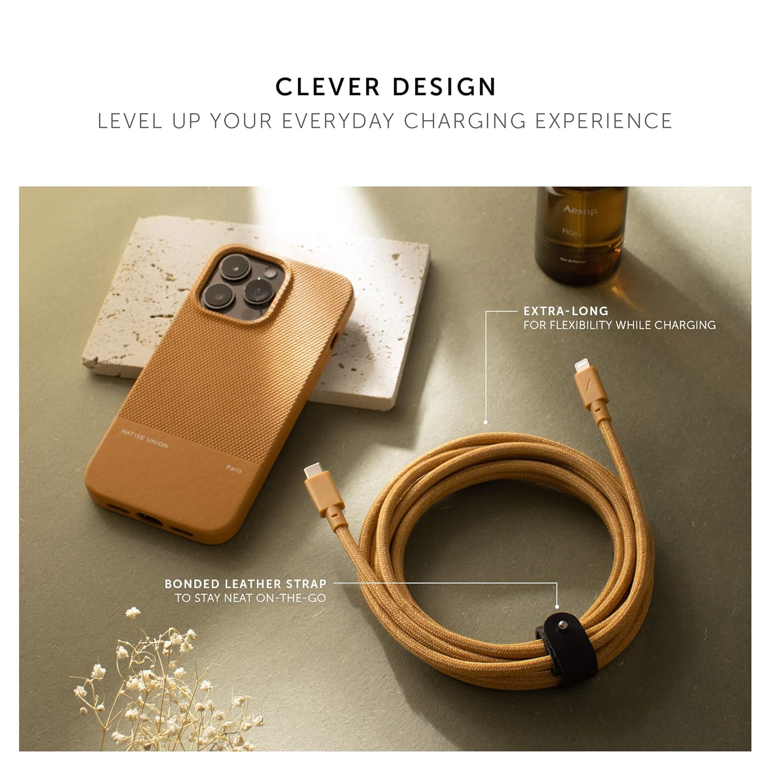 Native Union Belt USB-C to Lightning Cable - Heavy Duty 3m Reinforced Cable [MFi Certified] Compatible with iPhone 14, iPhone 13 and Earlier (Kraft)