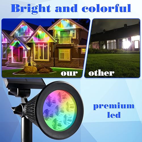 Miniatura 4 de Foco solar para exteriores, 7 luces LED que cambian de color 2 en 1, foco solar de paisaje, impermeable, luces de pared de seguridad para patio,