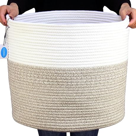 Casaphoria Large Round Rope Storage Baskets with Handles-Woven Style Laundry Hamper
